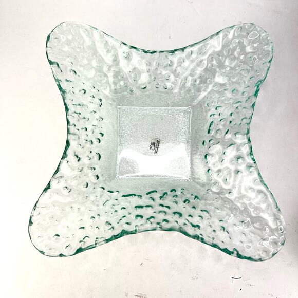 Large Blue Bubble Star Nautical Decorative Hammered Glass Bowl Retro MCM - Picture 2 of 10